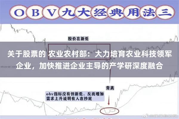 关于股票的 农业农村部：大力培育农业科技领军企业，加快推进企业主导的产学研深度融合