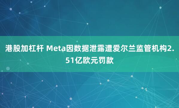 港股加杠杆 Meta因数据泄露遭爱尔兰监管机构2.51亿欧元罚款