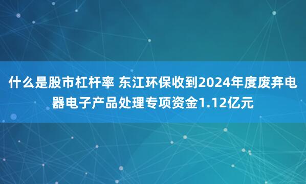 什么是股市杠杆率 东江环保收到2024年度废弃电器电子产品处理专项资金1.12亿元