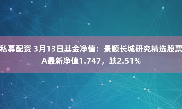 私募配资 3月13日基金净值：景顺长城研究精选股票A最新净值1.747，跌2.51%