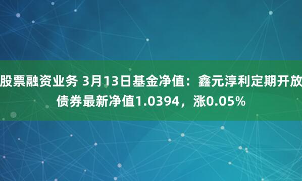 股票融资业务 3月13日基金净值：鑫元淳利定期开放债券最新净值1.0394，涨0.05%